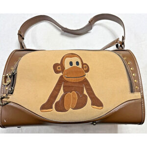 Paul Frank Julius Monkey Pet Carrier Bag Tote Brown Canvas Leopard Print Liner